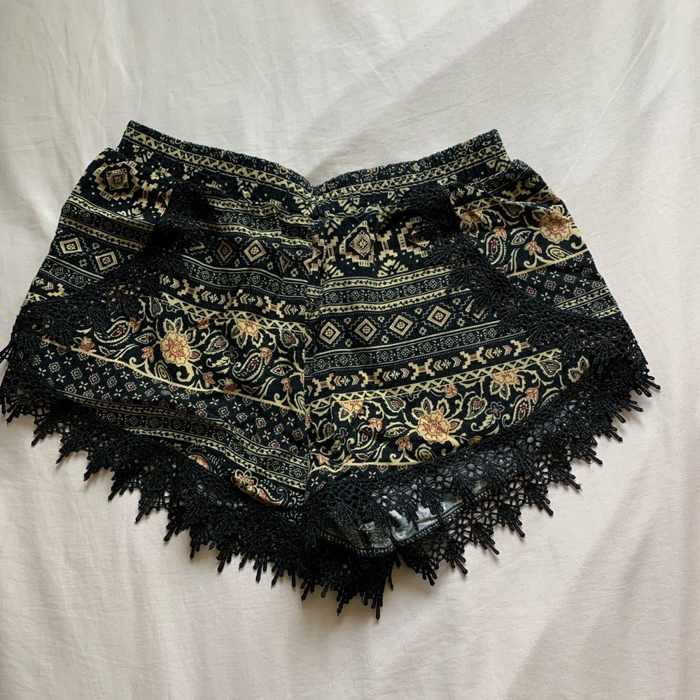 Tribal shorts with lace trim